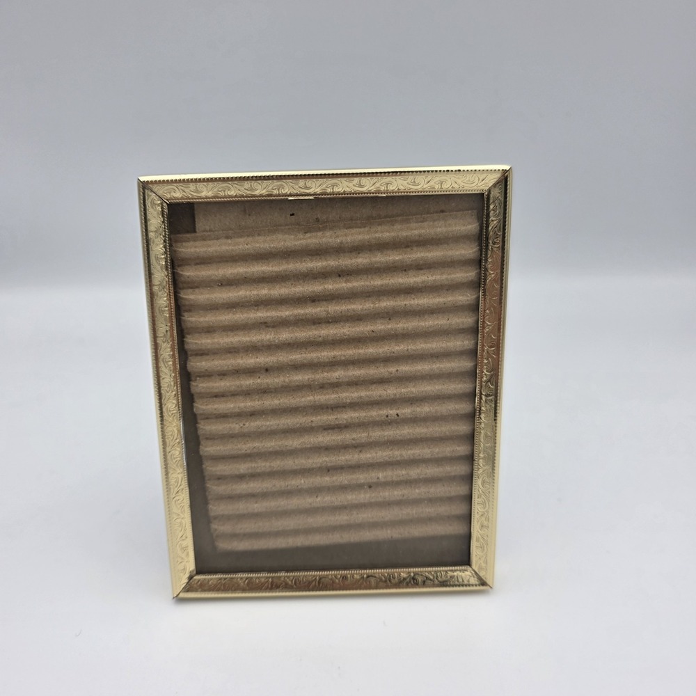 Vintage Embossed Gold Colored Metal Picture Frame 4.75" x 3.75"  with Glass